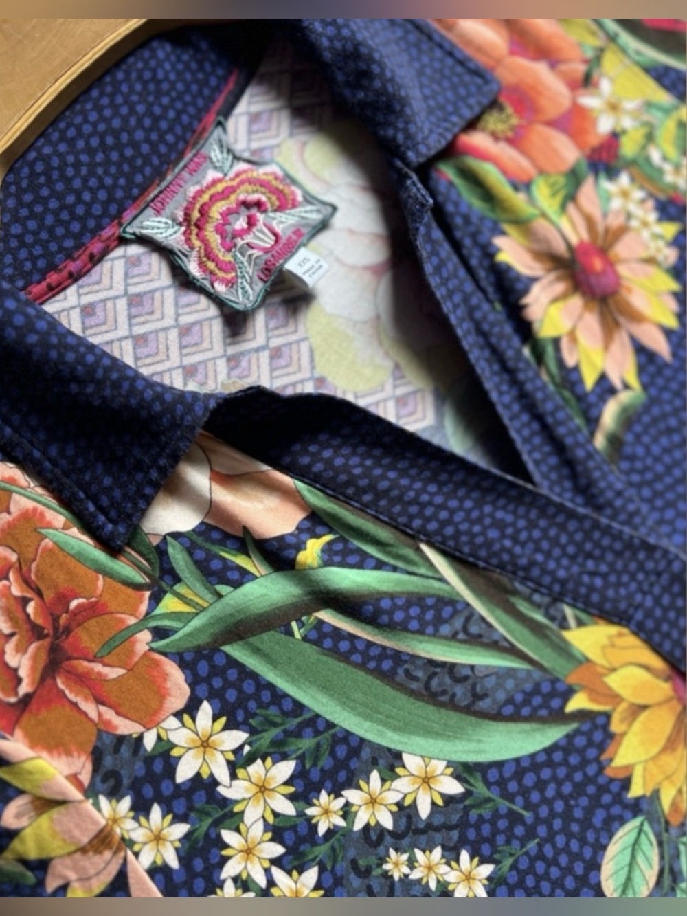 Johnny Was The Janie Favorite Long Sleeve Polo Swing Tunic in Blue Floral XXS - Picture 6 of 10